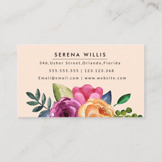 Paarse Gele Groene Bloemen Visitekaartje (Achterkant)