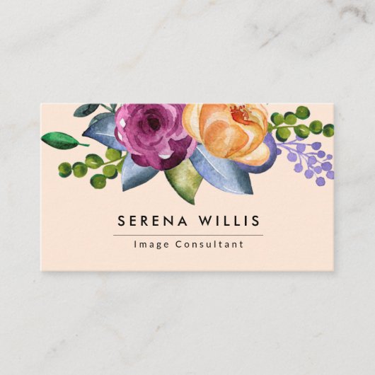 Paarse Gele Groene Bloemen Visitekaartje (Voorkant)