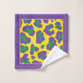 Paarse, gele, groene luipaardprint en monogram bad handdoek (Wasdoekje)