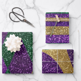 Paarse Gele Groene Mardi Gras Glitter Patronen Inpakpapier Vel