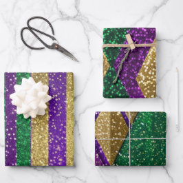 Paarse Gele Groene Mardi Gras Glitterpatronen Inpakpapier Vel