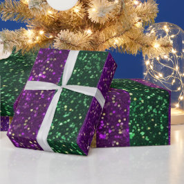 Paarse Gele Groene Mardi Gras Glitterpatroon Cadeaupapier