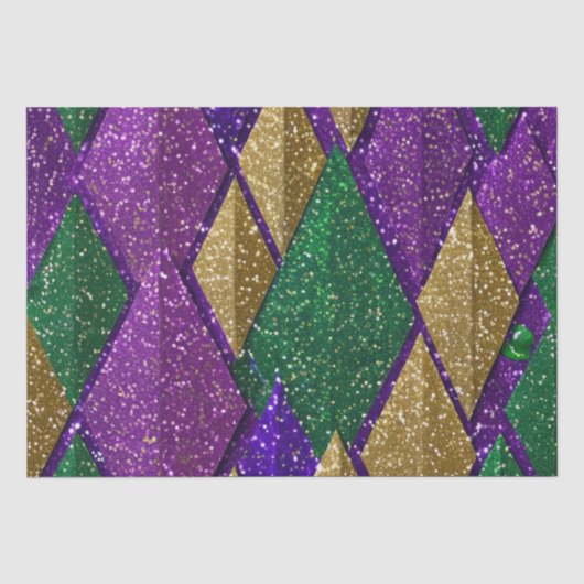 Paarse Gele Groene Mardi Gras Glitterpatroon Tissuepapier (Voorkant)