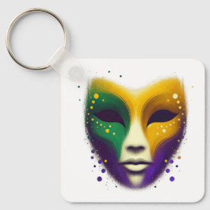 Paarse gele groene Mardi Gras-masker Sleutelhanger