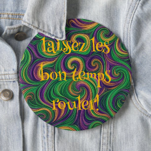 Paarse gele groene Mardi Gras wervelingen abstract Ronde Button 6,0 Cm