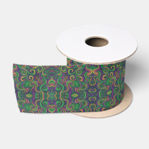 Paarse gele groene Mardi Gras wervelingen abstract Satijnen Lint