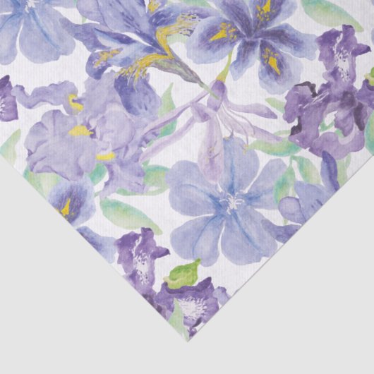 Paarse Gele Iris Bloemenaquarel  Tissuepapier (Detail)