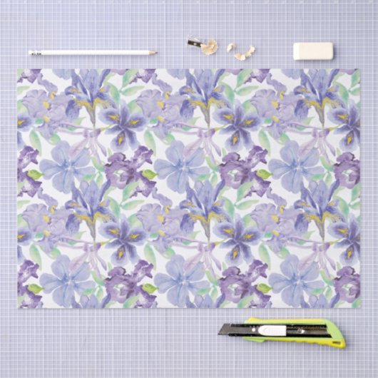 Paarse Gele Iris Bloemenaquarel  Tissuepapier (Craft)