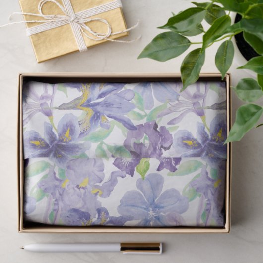Paarse Gele Iris Bloemenaquarel Tissuepapier (Geschenk)
