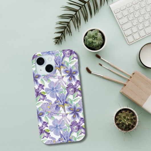 Paarse gele iris bloemenbloemen Waterverf Case-Mate iPhone Case