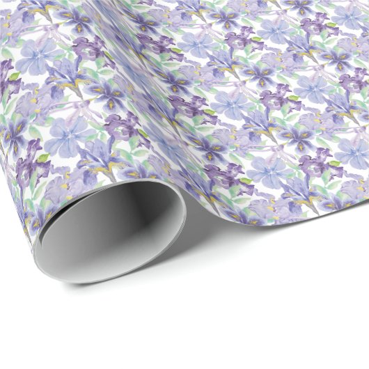 Paarse Gele Iris Bloemige Waterverf Cadeaupapier (Rol Hoek)