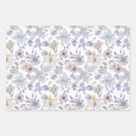 Paarse Gele Iris Bloemige Waterverf  Inpakpapier Vel (Voorkant 2)