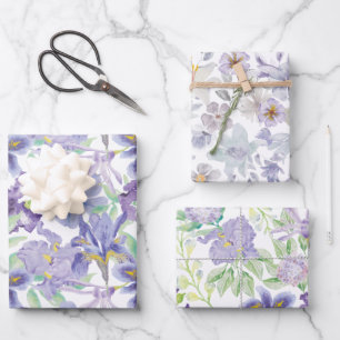 Paarse Gele Iris Floral Waterverf Inpakpapier Vel