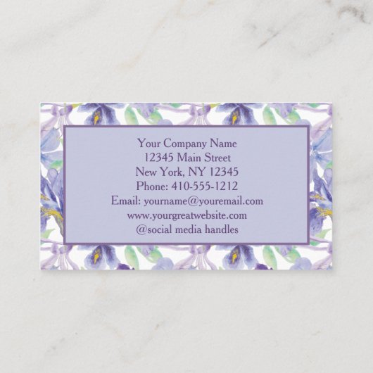 Paarse Gele Iris Floral Waterverf Klein Visitekaartje (Achterkant)