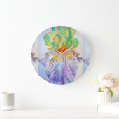 Paarse Gele Iris Flowers Floral Art Wall Clock Grote Klok (Huis)