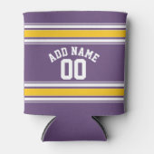 Paarse gele Jersey Stripes Aangepast naamnummer Blikjeskoeler (Voorkant)