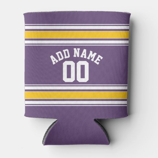 Paarse gele Jersey Stripes Aangepast naamnummer Blikjeskoeler (Voorkant)