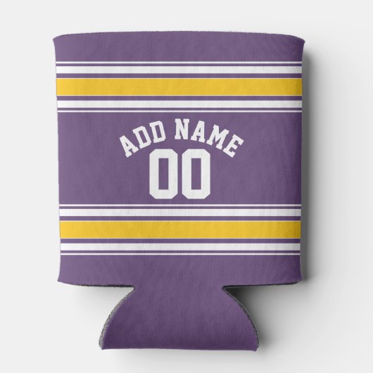 Paarse gele Jersey Stripes Aangepast naamnummer Blikjeskoeler (Achterkant)