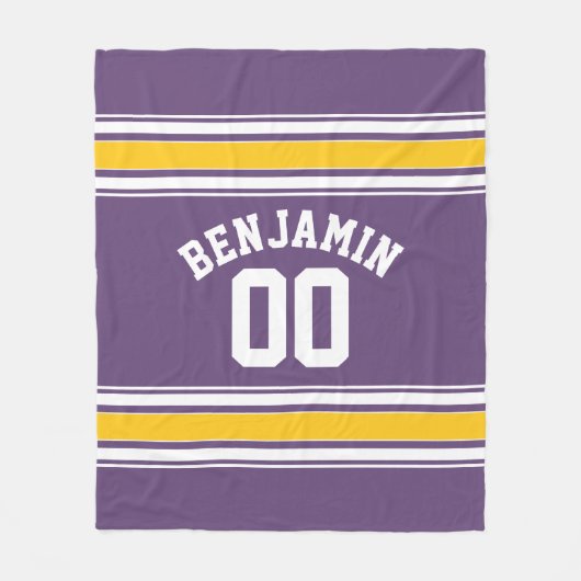 Paarse gele Jersey Stripes Aangepast naamnummer Fleece Deken (Voorkant)
