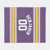Paarse gele Jersey Stripes Aangepast naamnummer Fleece Deken (Voorkant (Horizontaal))