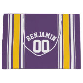 Paarse gele Jersey Stripes Aangepast naamnummer Groot Cadeauzakje (Voorkant)