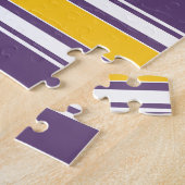 Paarse gele Jersey Stripes Aangepast naamnummer Legpuzzel (Zijkant)