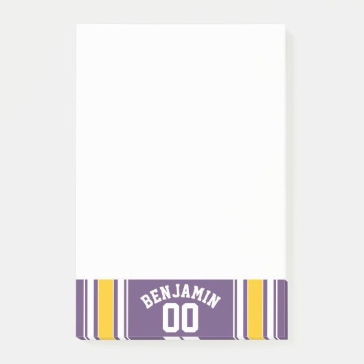 Paarse gele Jersey Stripes Aangepast naamnummer Post-it® Notes (Voorkant)