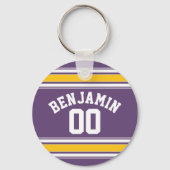 Paarse gele Jersey Stripes Aangepast naamnummer Sleutelhanger (Voorkant)