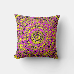 Paarse Gele Kleur Hand Getekende Mandala Kussen