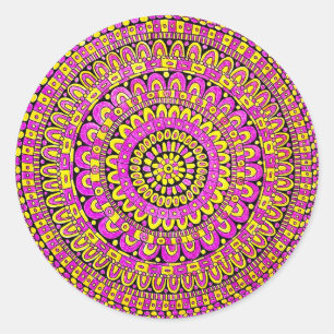 Paarse Gele Kleur Hand Getekende Mandala Ronde Sticker