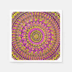 Paarse Gele Kleur Hand Getekende Mandala Servet