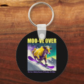 Paarse Gele Koe Snowboarding versnippert de Sleutelhanger (Voorkant)