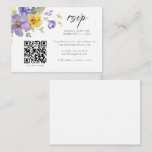 Paarse gele lavendel bloemenqr code bruiloft RSVP