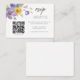 Paarse gele lavendel bloemenqr code bruiloft RSVP Informatiekaartje