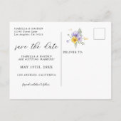 Paarse gele lavendel Lila bloemen opslaan de datum Aankondigingskaart (Achterkant)