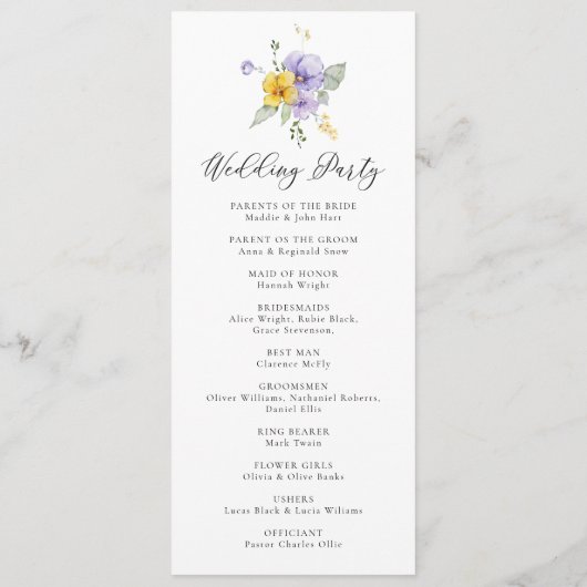 Paarse gele lavendel Lila bloemenrustieke bruiloft Programmakaart (Achterkant)