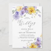 Paarse gele lavendel zomerbloemenbruiloft kaart (Voorkant)
