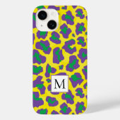 Paarse, gele luipaard dierenprint en monogram Case-Mate iPhone case (Achterkant)