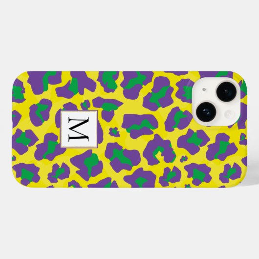 Paarse, gele luipaard dierenprint en monogram Case-Mate iPhone case (Achterkant (horizontaal))