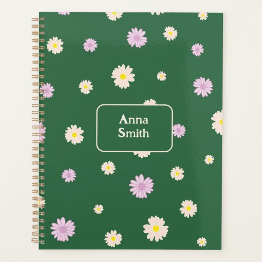 Paarse gele madeliefjes op groen in bloemenpatroon planner (Voorkant)