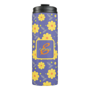Paarse Gele Monogram Girly Elegant Floral Modern Thermosbeker