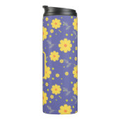 Paarse Gele Monogram Girly Elegant Floral Modern Thermosbeker (Geroteerd rechts)