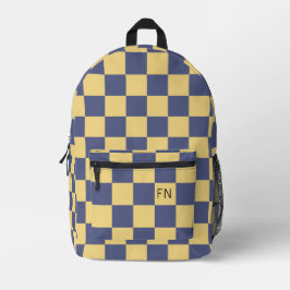 Paarse gele Monogram Initialen Checkerboard Bedrukte Rugzak