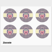 Paarse Gele Night Owl Cartoon Monogram Sticker (Vel)