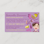 Paarse Gele Note Side Janitorial Lady Cleaning Visitekaartje (Voorkant)