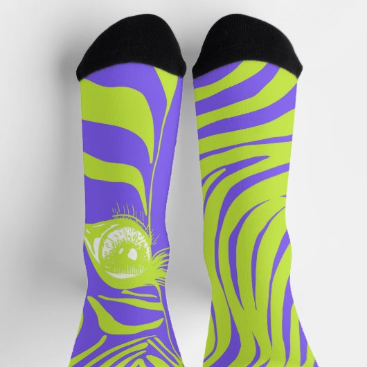 Paarse Gele Ongematchte Zebra Soks Sokken (Top)