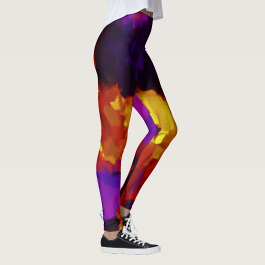 Paarse Gele Oranje Verf Splatter Leggings (Rechts)