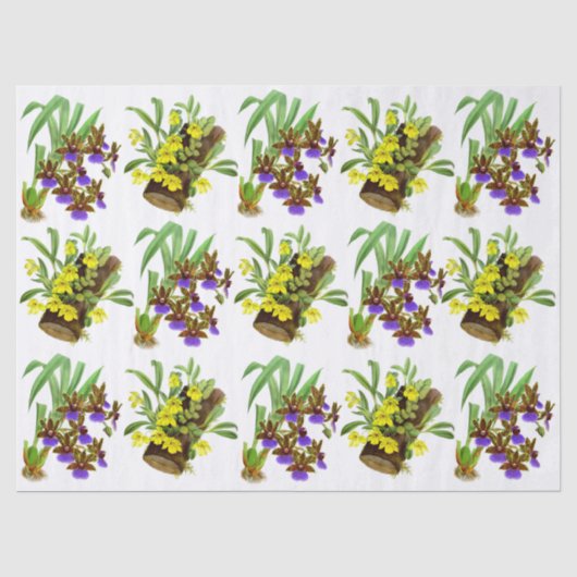  Paarse Gele Orchidee Bloem Ontschroothoop Tissuepapier (Voorkant)