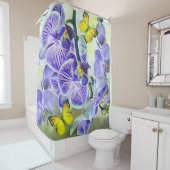 Paarse gele orchidee bloemvlinder waterverf douchegordijn (In situ)