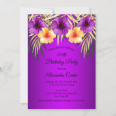 Paarse Gele Palmen Hibiscus Birthday Party Kaart (Voorkant)